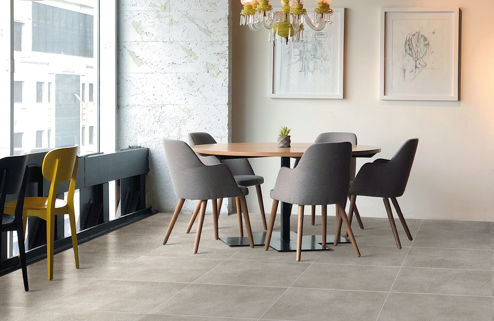 Innenfliese in grau "Cemento Sand" aus Feinsteinzeug