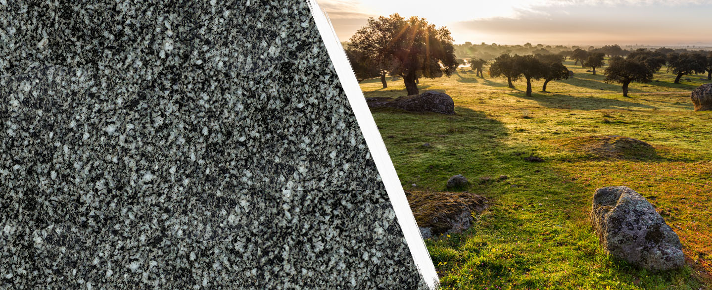 Bild gesplittet: links nahaufnahme naturstein havanna antracite, rechts Portugal