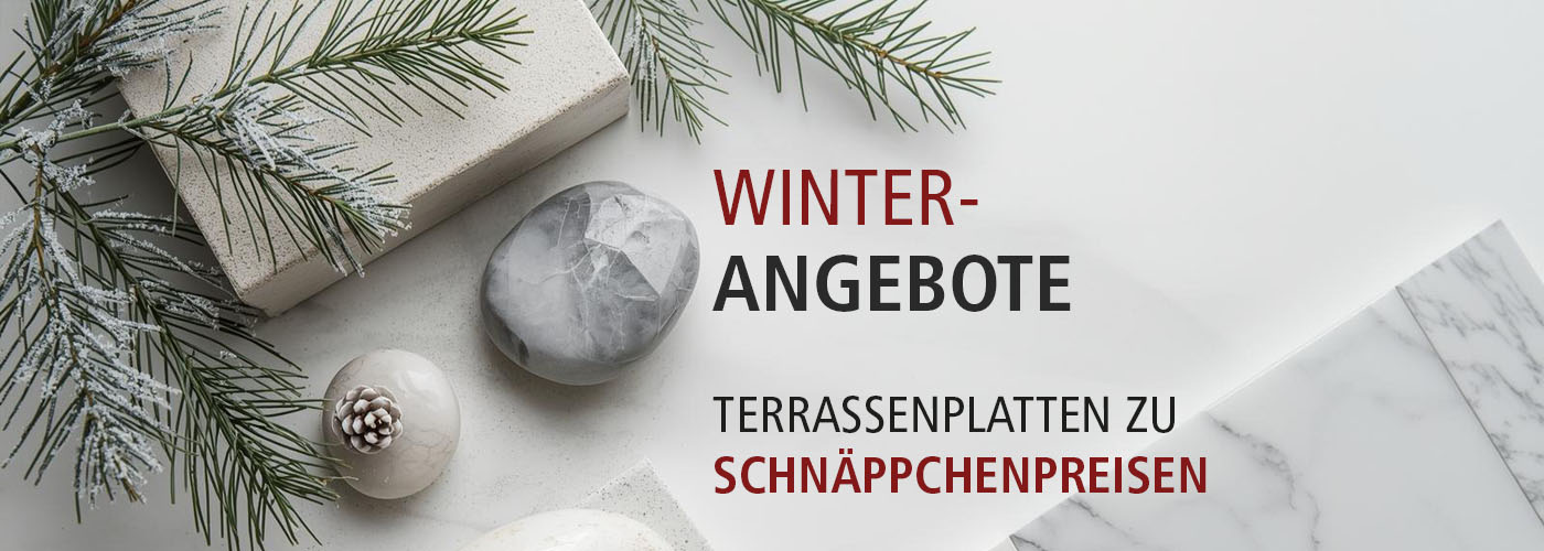 verschiedene keramik- und natursteinoberflächen weihnachtlich mit schriftzug Weihnachtsangebote