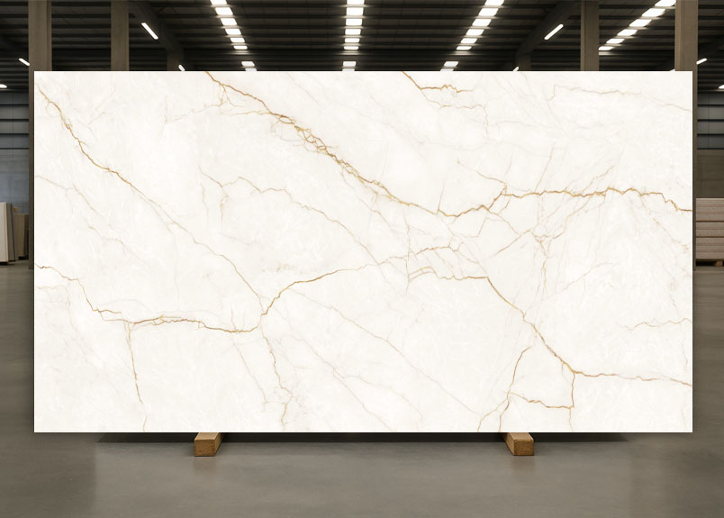 Rohplatte aus heller Keramik, leicht geadert pureto Venetia Gold