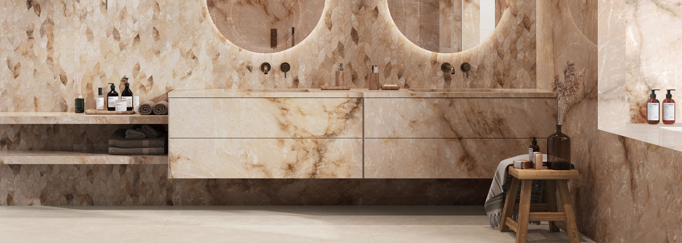 Schubladenfronten im Badezimmer in Steinoptik