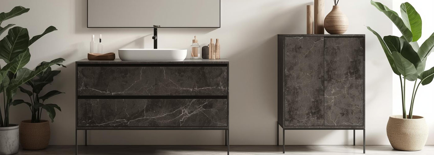 Badschrank und Waschtisch mit Keramikfront