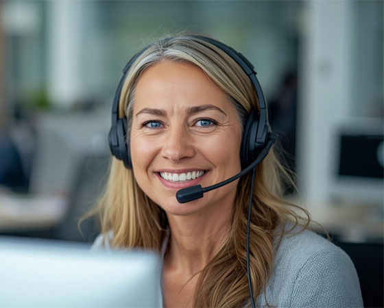 mitarbeiterin-kundenservice-kundendienst-reklamation-arbeitsplatz-vorschau Freundlich lächelnde Mitarbeiterin im Kundenservice